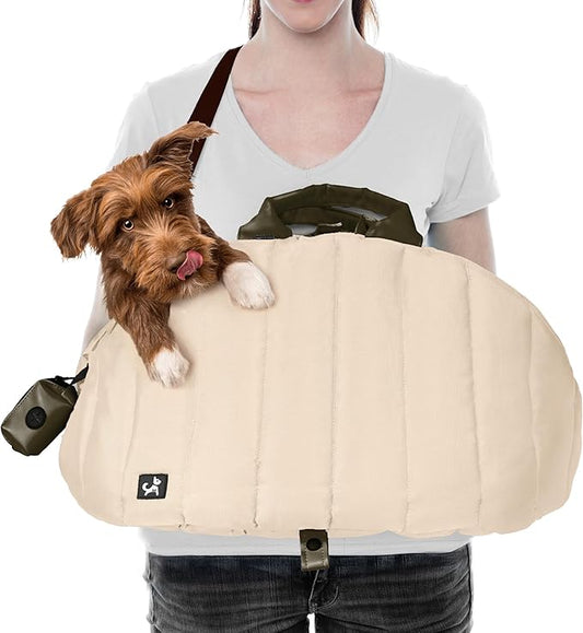 Sytopia Dog Bag Carrier for Small and Medium Dogs, Waterproof and Washable, Travel Pets Purse up to 15 Lbs, Car Seat & Bed, Adjustable Leashes, Cream Beige