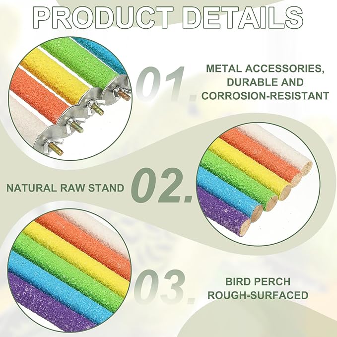 Parrot Perch, Wooden Parrot Perch Stand Toy, Paw Grinding Stick, Bird Cage Accessories, 5 Sizes (5 Colors, 5 Pcs) Birds Toys Intended for Cage/Parakeets/Conure