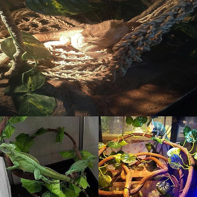 5 PCS Tank Accessories for Bearded Dragon Include Resin Classical Castle Reptile Climb Habitat Decor Hanging Jungle Vines Flexible Leaves Climbing Decor for Lizard Gecko Chameleon Spider