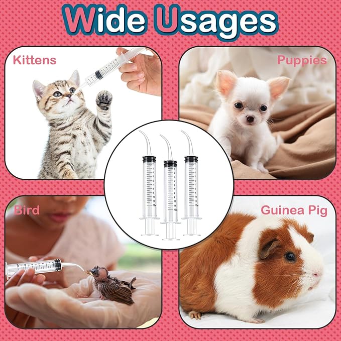 12 Pieces Baby Bird Feeding Syringe 12 ml Pet Liquid Feeding Syringes Kitten Feeder for Small Dogs Cats Puppy Kitten and Other Small Animal Feeding Supplies