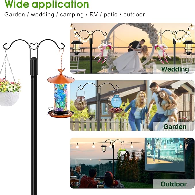 XDW-GIFTS Shepherds Hooks for Outdoor, 2-Pack 108 Inch Heavy Duty Bird Feeder Pole, Garden Pole for Hanging Plants, Lantern, Hummingbird Feeder, Hanging Plant Stand with 5 Base Prongs