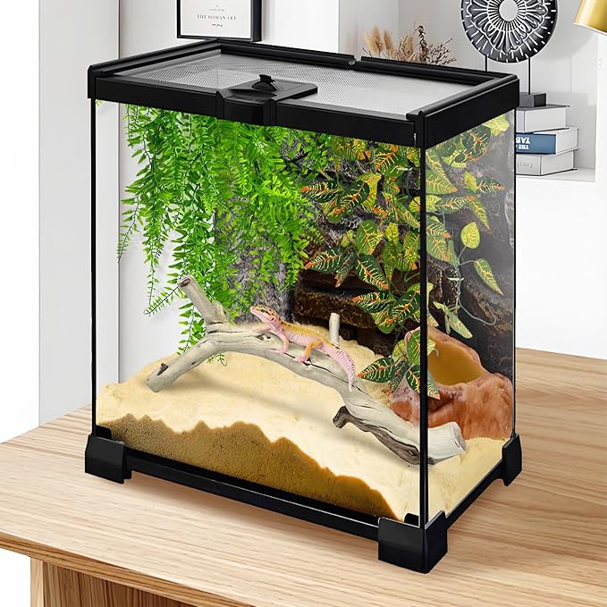 VCEPJH 4 Pcs Reptile Plants, Climbing Wood Branch Terrarium Hanging Fake Plant Leaves Bearded Dragon Tank Accessories, Habitat Decor for Snake Leopard Gecko Lizard Chameleon (Style 2)