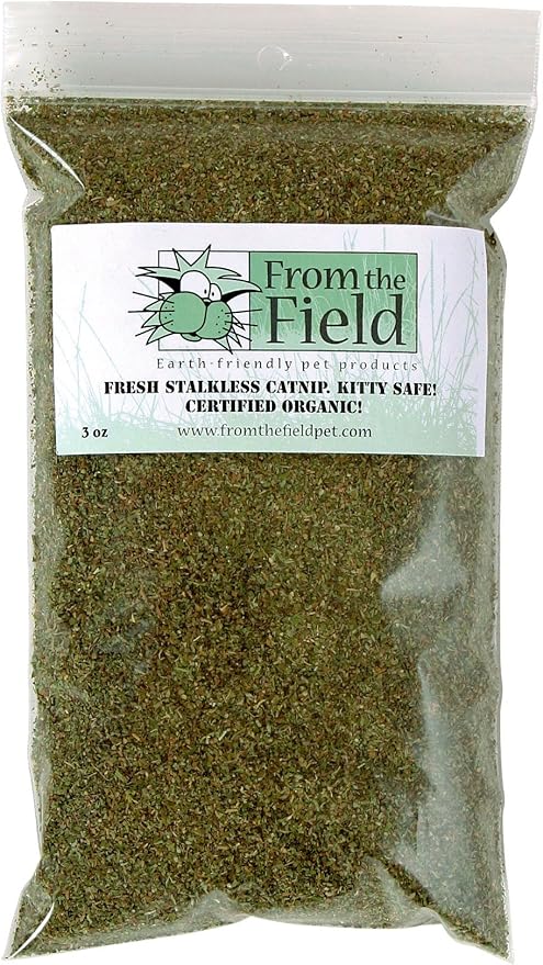 from The Field | Fine Ground Stalkless Catnip | Premium USA-Grown Catnip for Toys & Playtime | Fresh, Potent, Non-Toxic, Eco-Friendly | Safe for Kittens & Cats | Resealable 3 Oz Bag