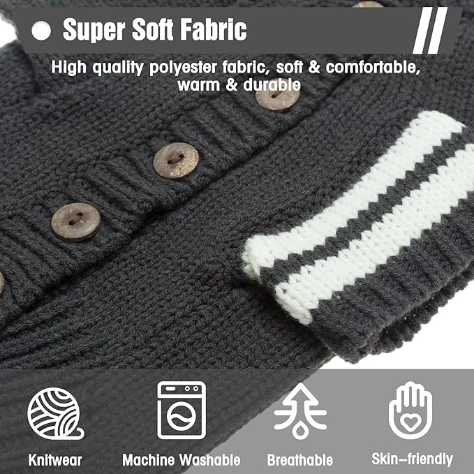 EXPAWLORER Cat Sweater Cardigan - Stylish Knitted Cat Clothes, British Style Soft Puppy Sweater with Sleeve Warm Pet Clothing Knitwear, Fall and Winter Kitten Coat for Girl Boy Cats, Grey Small