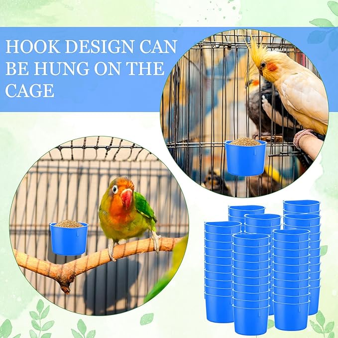 120 Pcs Cage Cups Chicken Birds Feeder Cups Plastic Hanging Chicken Feeders and Waterers 8 oz Feeding Bowl for Gamefowl Supplies Pet Pigeon Poultry Parrot Parakeet Rooster Rabbit(Blue)