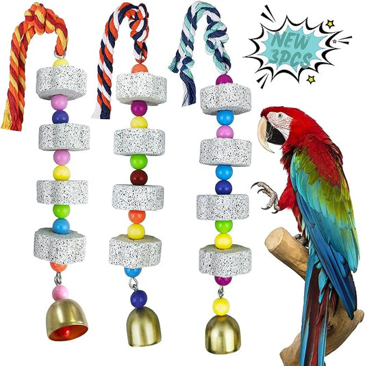 Parrot Chewing Toy with Bell - Bird & Parakeet Beak Grinding Stone - 3 Pack