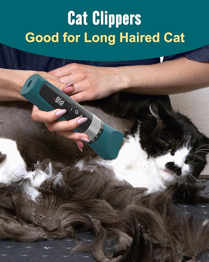 oneisall Cat Clippers for Matted Hair, 5-Speed Quiet Cat Grooming kit, Cordless Pet Shaver for Long Hair,Waterproof Pet Hair Trimmer, Pet Clippers for Cats(Green)
