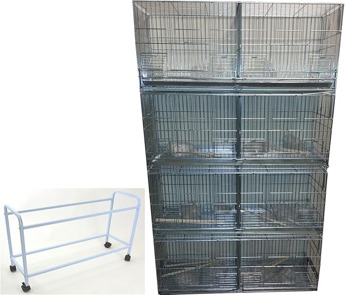 LOT of NO Rust Stainless Galvanized Zinc Plated Stackable Breeder Bird Flight Cage with Removable Center Divider and Breeding Nest Doors 30"x11"x15"H with Rolling Stand