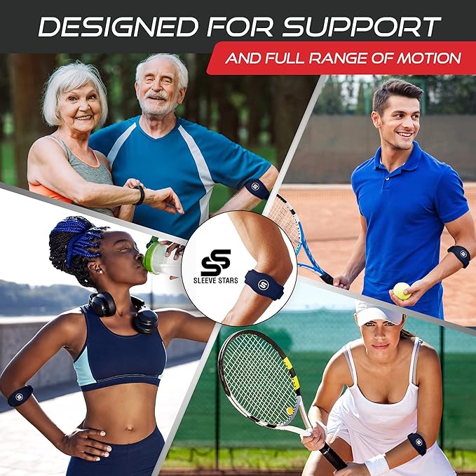 Sleeve Stars Tennis Elbow Brace for Women - Adjustable Tennis Elbow Strap, Golfers Elbow Brace for Men, Counterforce Brace for Tendonitis Relief, Fits 9"-23" (Pair/Navy Blue)