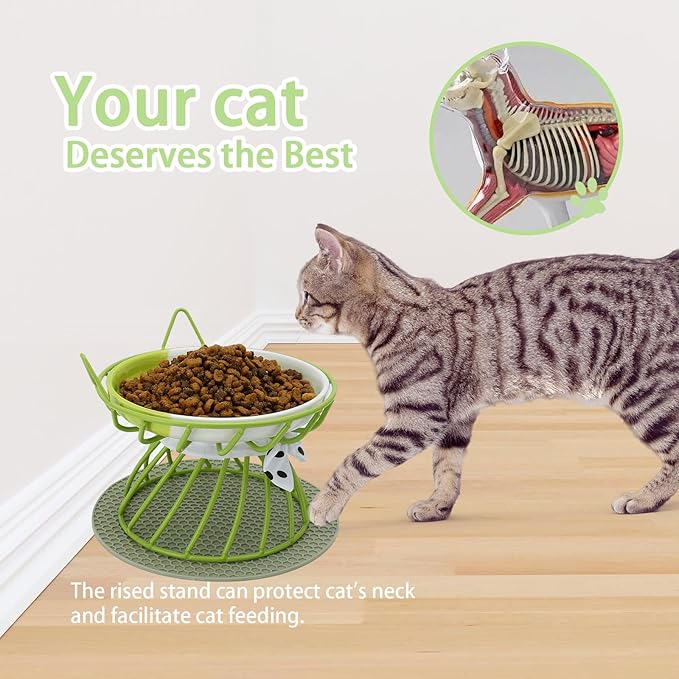 Tilted Elevated Cat Bowl, Food & Water Cat Bowl， Ceramic Pet Food Bowl for Flat Faced Cats, Protect Pet's Spine, Dishwasher Safe