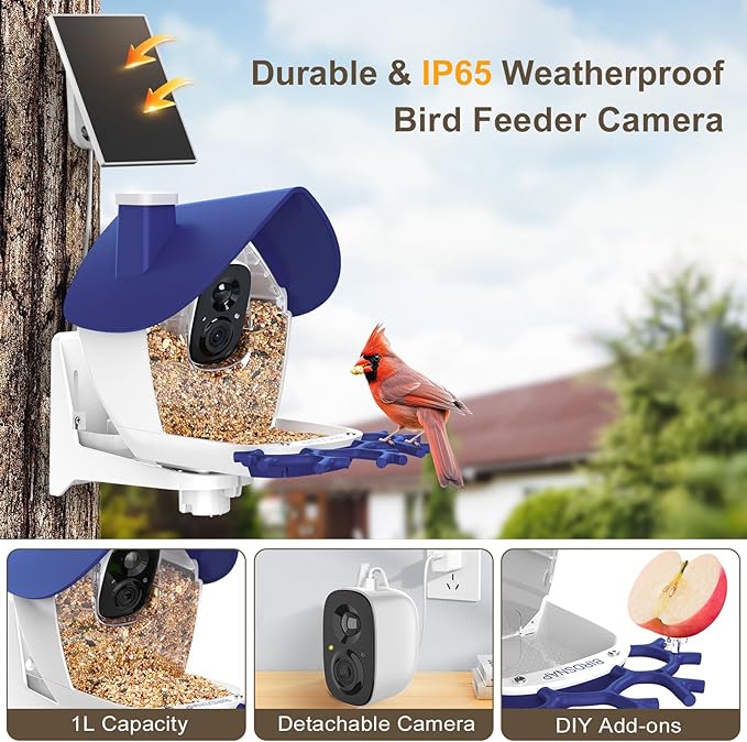 birdsnap® P33 - Bird Feeder with Camera Solar Powered, 2K Video Bird Camera Feeder Live with 32GB Card, AI Identify Feather Species, Auto Record in Backyard, for Birds Lover