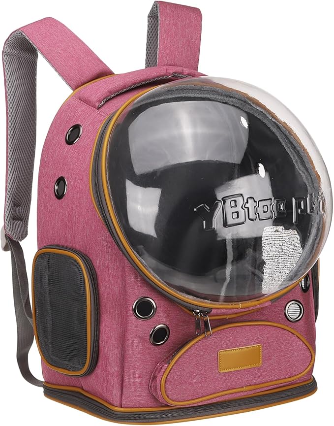 Pet Backpack Carrier, Portable and Ventilated, Oxford Cloth, Dog Cat Travel Bag with Transparent Cover 12.6", (Pink, 1 Pcs), Intended for Hiking/Camping/Traveling