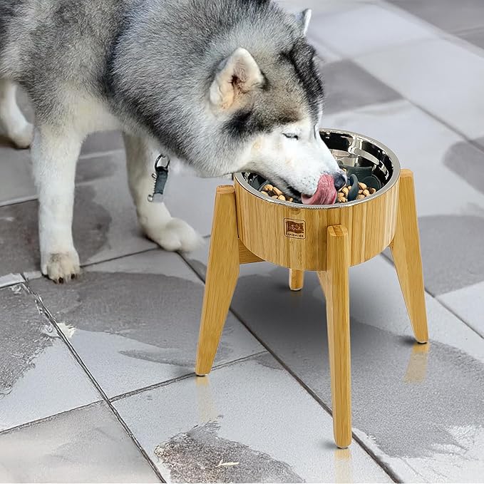 Slow Feeder Dog Bowls for Large Breed - 15-inch High Elevated, Raised Single Food Station - Detachable Parts, Suitable for Treats, Wet/Dry Pet Foods