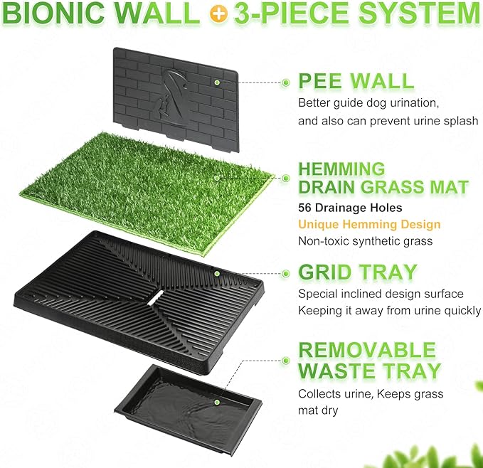 Hompet Dog Grass Pad with Tray Large, 2 Pcs Artificial Grass Training Pads with Pee Baffle Patch Puppy Turf Potty for Indoor and Outdoor Use, Ideal for Small and Medium Dogs (30"×20")