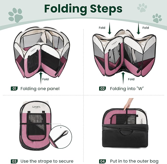 Love's cabin Pet Puppy Dog Playpen, Large Dog Tent Crates Cage Indoor/Outdoor, Portable Playpen for Cat, Foldable Pop Up Dog Kennel Playpen with Carring Case, Removable Zipper Top, Pink