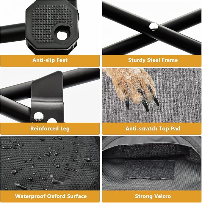 Elevated Dog Bed, Portable Raised Pet Cot for Outdoor and Indoor Folding Dog Cot Bed with Comfortable Padded Filling Carrying Bag Included Pet Raised Travel Lounger for Camping Traveling (28x28x8inch)