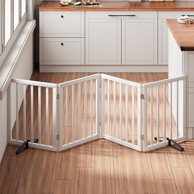 37-74" Wide Dog Gate 4 Panel Dog Gates for Stair Doorways House Indoor Freestanding Pet Gates for Dogs, Doogie Puppy Fences