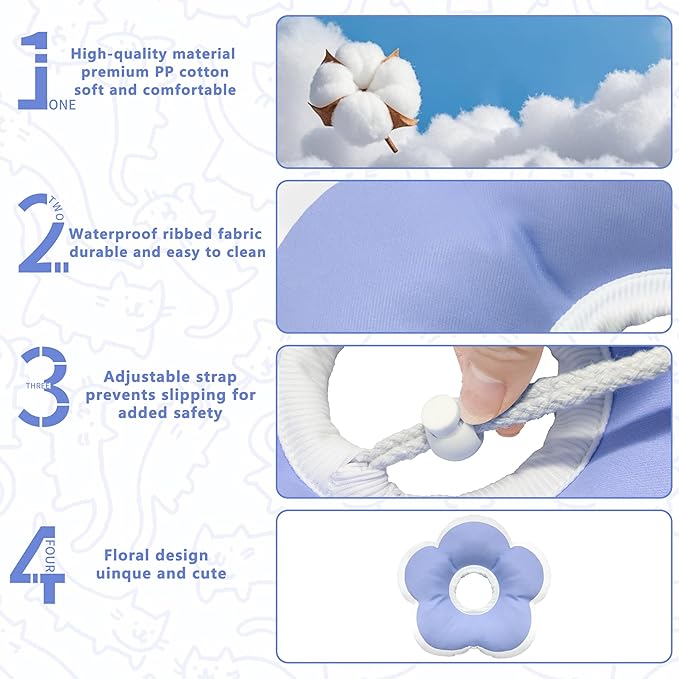 Cat Cone Collar Soft, Waterproof Cats Cones to Stop Licking After Surgery, Adjustable Soft Elizabeth Cats Collars for Wound Healing, Flower Shape Cat Recovery Collar (Purple, Medium)