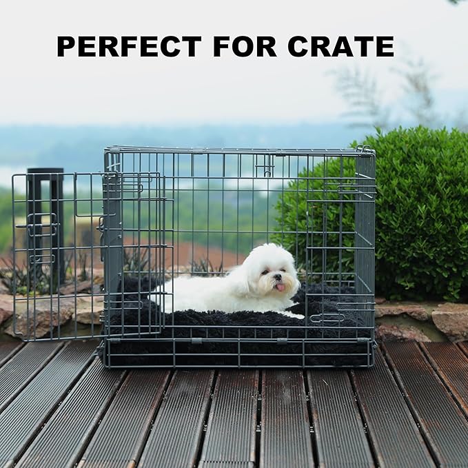 Bedfolks Waterproof Dog Crate Pad, Plush Dog Kennel Bed with Removable Cover, Faux Fur, Washable, 21"x13", Black