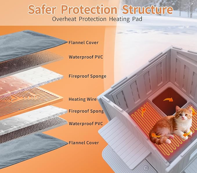 Rockever 2 Story Heated Cat House for Outside in Winter, 100% Waterproof Heated Cat House for Outdoor Cats with Heating Pad, Elevated Outdoor Cat House, Safe Escape Door for Outdoor Cats