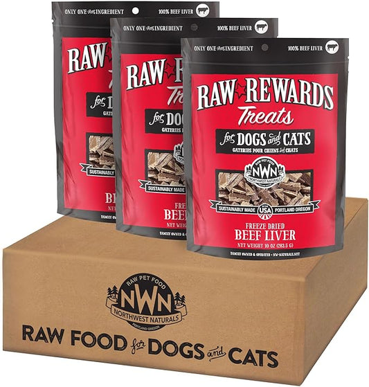 Northwest Naturals Raw Rewards Freeze-Dried Beef Liver Treats for Dogs and Cats - Bite-Sized Pieces - Healthy, 1 Ingredient, Human Grade Pet Food, All Natural, Proudly Made in USA, 10 Oz (Pack of 3)