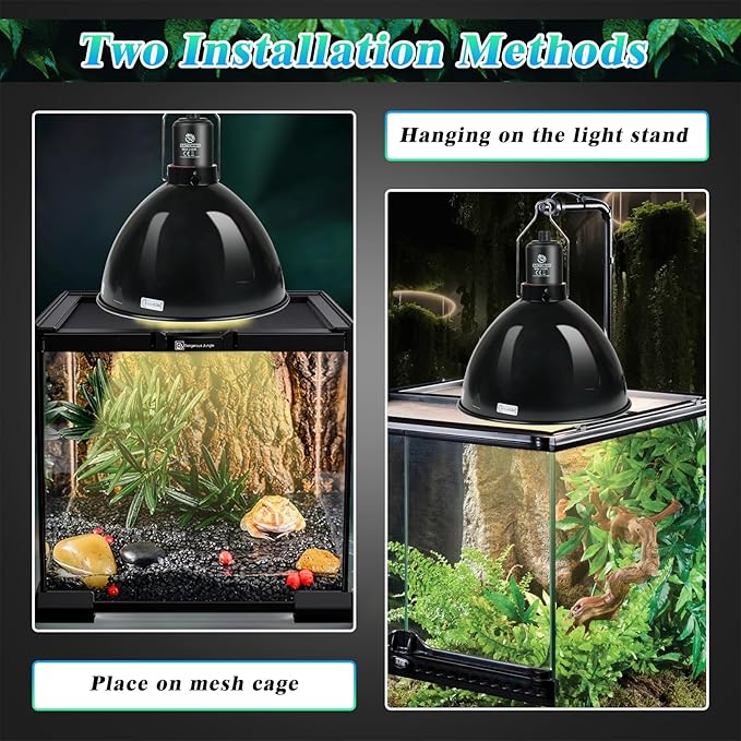 Reptile Light Fixture with Dimming Thermostat, 8.5 Inch Deep Dome Light Fixture with Timer, Reptile Aluminum Dome Fixture for Basking/Heat/UVA/UVB Lamp Bulb