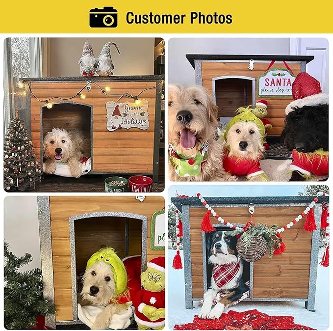 Aivituvin Dog House Outdoor & Indoor Unique All-Around Iron Frame Dog Kennel for Winter with Raised Feet Weatherproof for Small & Medium & Large Dogs