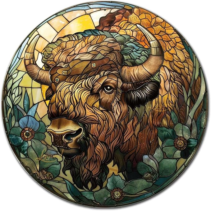 Lygond Aluminum Circular Metal Sign American Bison 12x12 Inches Rustic Modern Style for Office, Garage, Lawn, Parking, Bedroom, Entrance