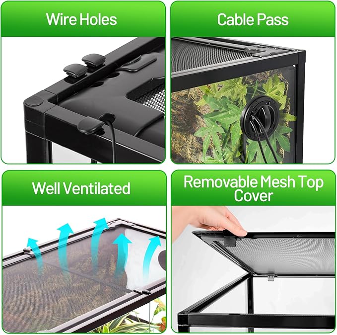 REPTI ZOO 36" x 24" x 18" Glass Reptile Terrarium, Front Opening Reptile Habit Tank with Double Hing Doors, Knock-Down Terrarium with Top Screen Ventilation 68 Gallon