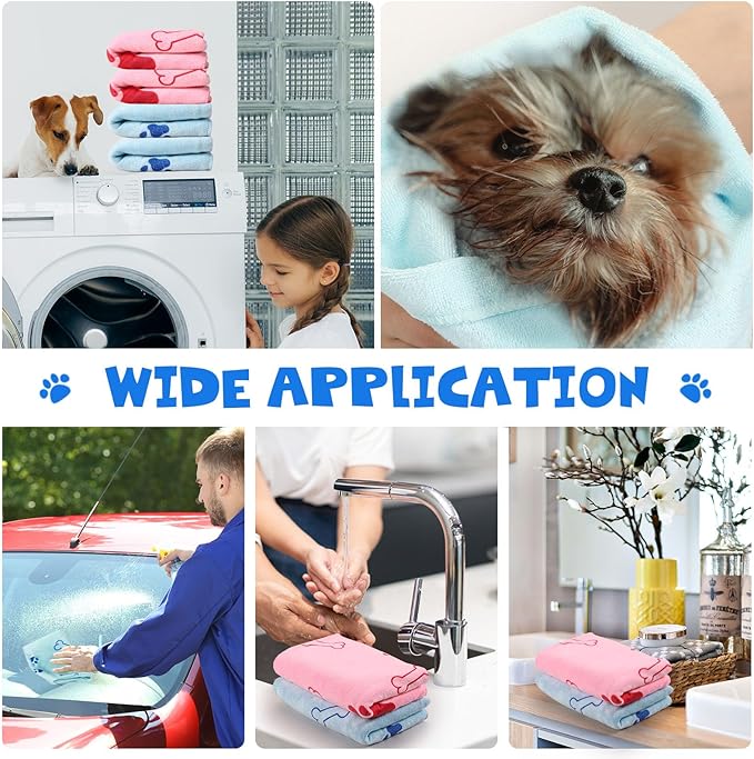 Chumia 4 Pcs Dog Towels for Drying Dog Puppy Bulk Microfiber Absorbent Paw Towel Pet Bathing Supplies Quick Drying for Medium Cats Pets Shower(55 x 28 Inch,Light Pink, Light Blue)