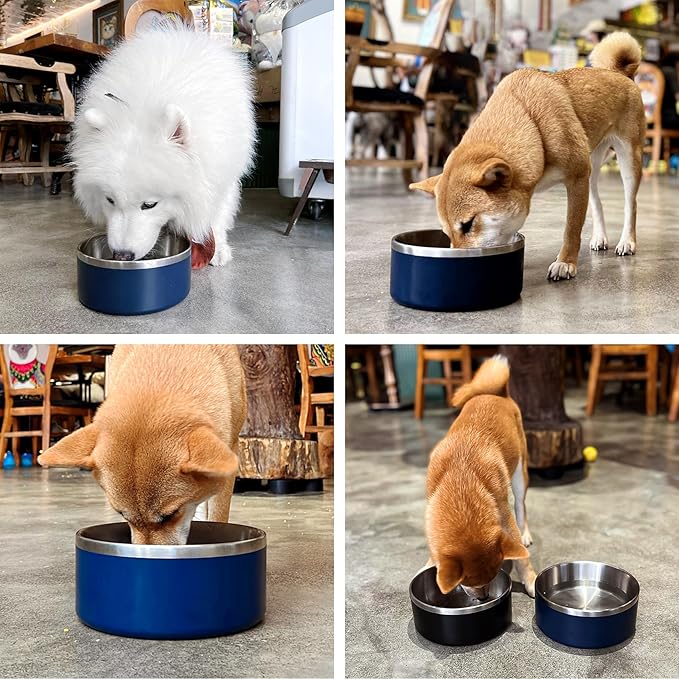 LIHONG Stainless Steel Dog Bowls for Large Dogs,Dog Food Water Bowls with Non Slip Rubber Bottom,Pet Feeding Bowl,Double Wall Insulated,Rustproof(64oz,Blue)
