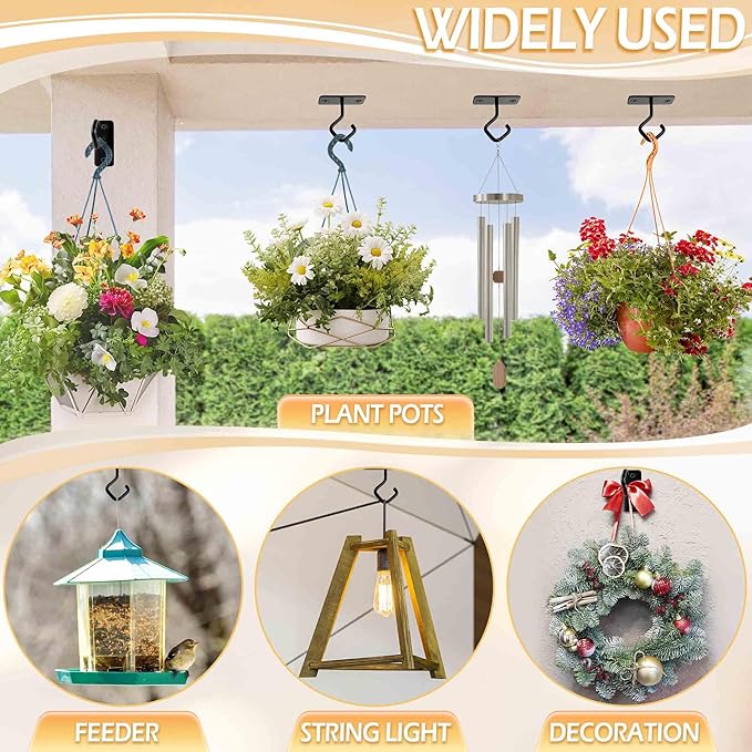 Ceiling Hooks for Hanging Plants: Iron Plant Bracket for Wall Mount - Metal Plant Hanger Indoor Hooks - 4 Pack