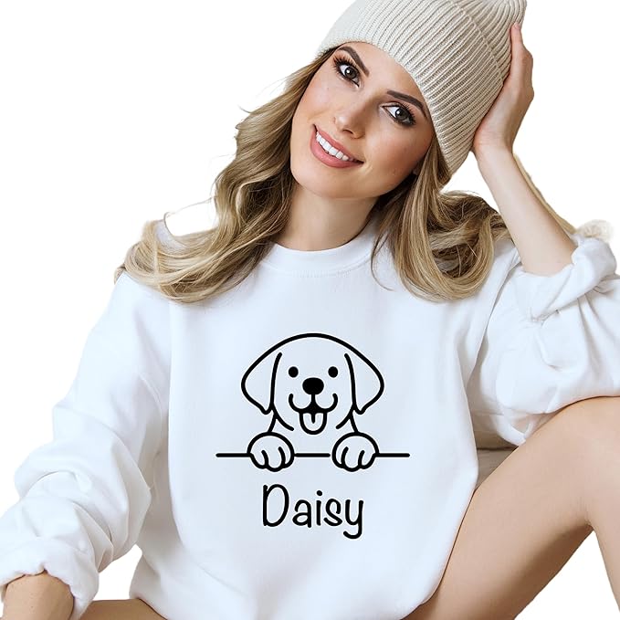 Custom Dog Mom Shirt for Women Pet Ears Sweatshirt with Name Unique Puppy Line Art Cute Dad Hoodie for DogDad Owner Lover