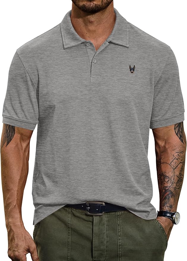 Men Embroidered Doberman Polo Casual Short Sleeve Plain Collar Shirt (S-XXL)
