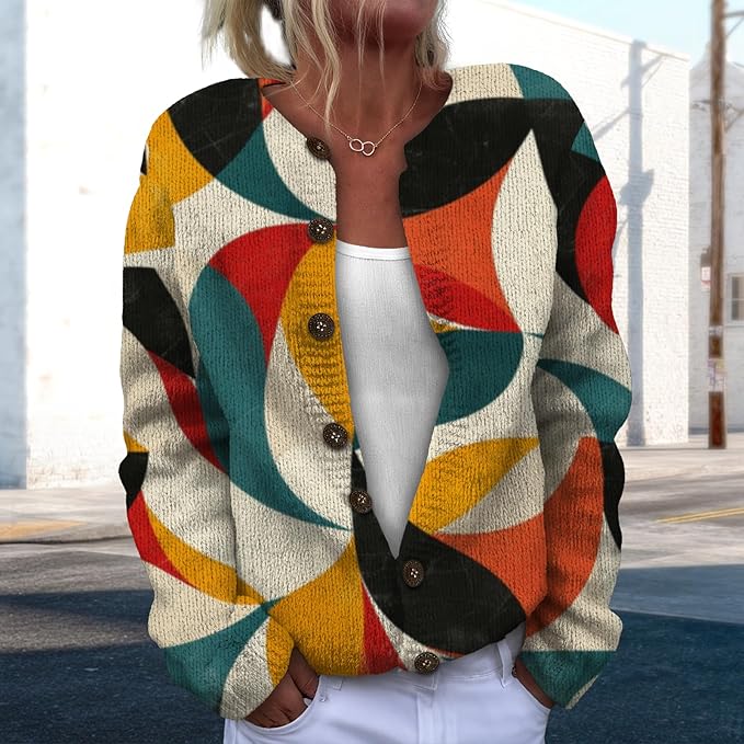 Women Sweaters Cardigan Fashion Long Sleeve Crewneck Sweaters Button Chunky Outerwear Fall Winter Casual Wear