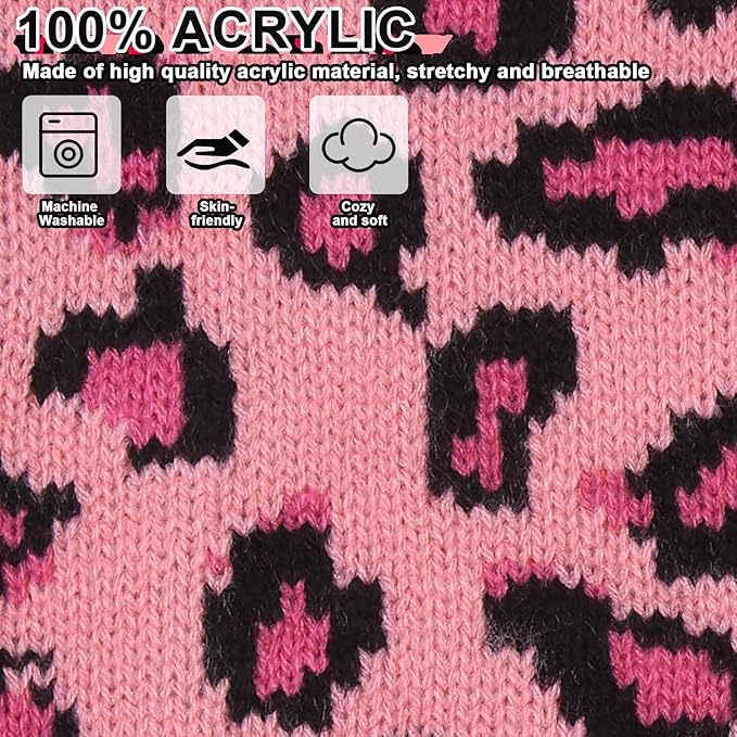 Mihachi Winter Warm Cat Sweater Turtleneck Puppy Pets Sweater Knit Vest Fashion Leopard for Cats Puppy Small Animals Pink Large