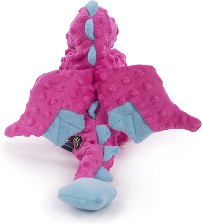 goDog Dragons Squeaky Plush Dog Toy with Chew Guard Technology, Durable Fabric & Squeaker for Active Play, Pink, Large