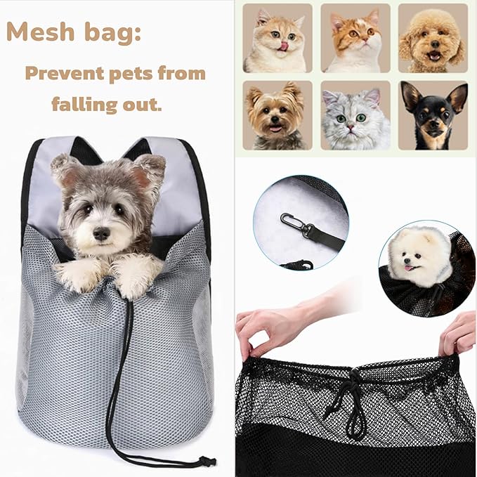 Dog Front Carrier Backpack,Ventilated Mesh Puppy Back Pack with Safety Belt,Adjustable Breathable Pet Carrier for Small Dogs Cats,Lightweight Doggy Backpack for Hiking Cycling Outdoor