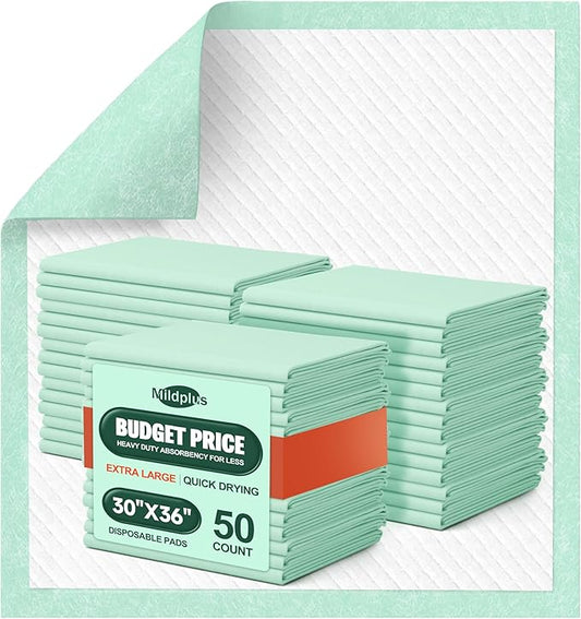 Disposable Bed Pads 30“x36”, 50 Count Extra Large Underpads , Heavy Duty Absorbent Bed Pads for Adult Incontinence, Senior Care, Kids & Puppy Training Pads (No Adhesive)