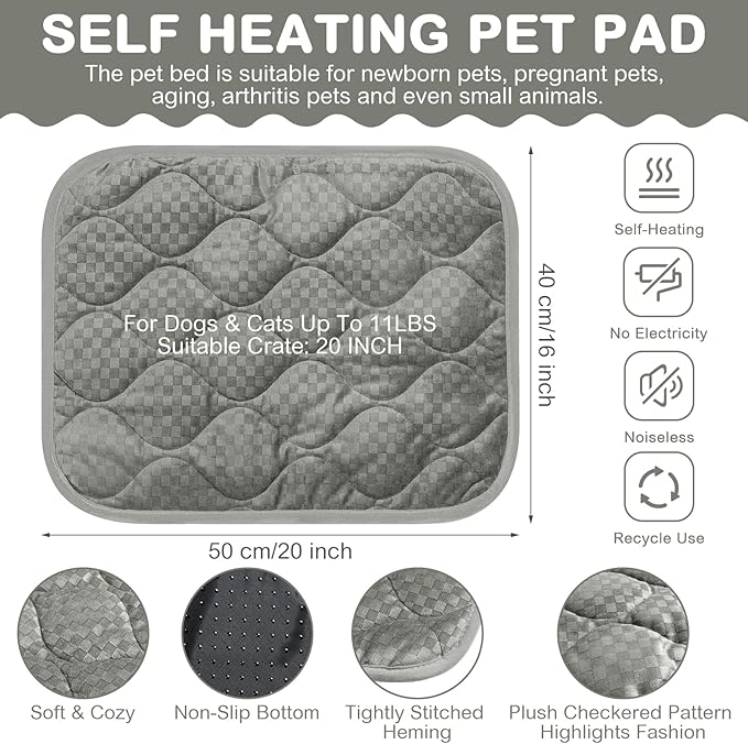 4 Pack Self Warming Cat Mat Self Heating Cat Pad Warm Thermal Pet Bed Washable Dog Crate Pad Body Heat Dog Bed Mat Blanket Non Slip Bottom for Outdoor Indoor Pets