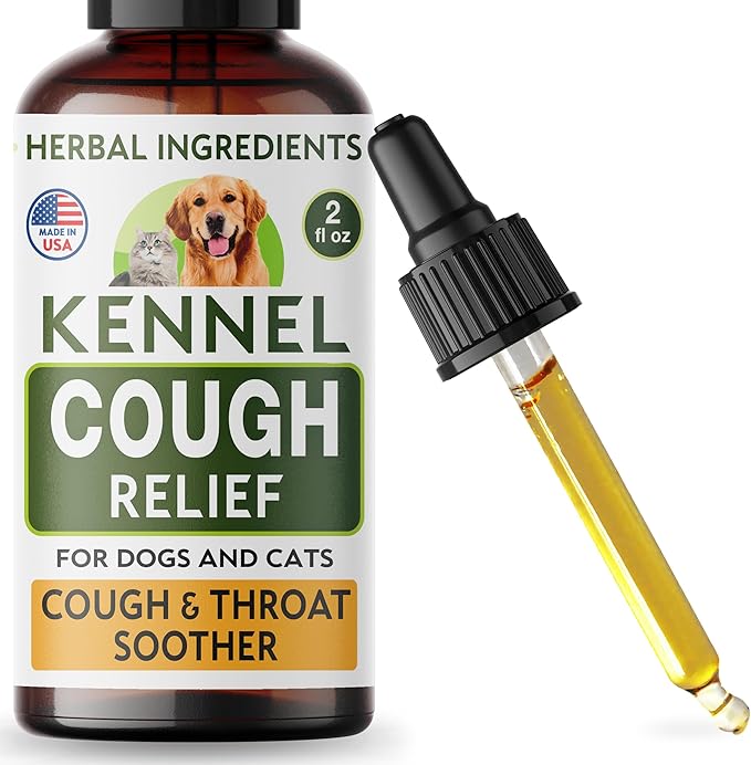 Kennel Cough Herbal Drops for Dogs & Cats - Cough Relief - Throat Soother - Dry and Wet Pet Cough - Made in US - 2 Fl Oz