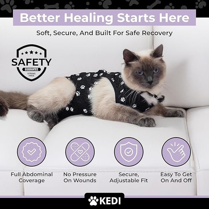 Cat Onesie for After Surgery Care - Breathable Male Female Post Surgical Recovery Suit Vest for Cats with Abdominal Wounds or Skin Issues - Soft Washable Protective Medical Clothing for Pets