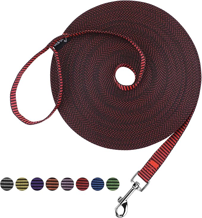Hi Kiss Dog/Puppy Obedience Recall Training Agility Lead - 15ft 20ft 30ft 50ft 100ft Training Leash - Great for Training, Play, Camping, or Backyard(20ft,Black_red)