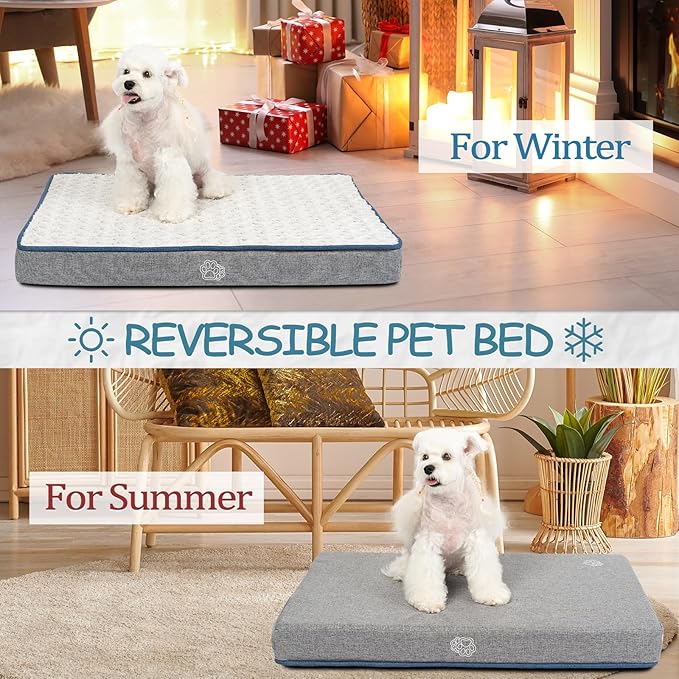 EMPSIGN Reversible Cool and Warm Dog Bed for Crate Pad, Pet Beds with Washable and Removable Cover, Dogs Crate Bed Sleeping Mats, Bed for Dog Crate for Large Medium Small Dogs, Grey
