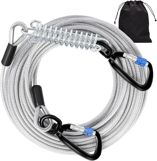 Snagle Paw Dog Leads for Yard 50FT-1000LBS Break Strength,Heavy Duty Tie Out Cable for Dogs with Swivel Lockable Hook & Spring,Chew Proof Dog Chain for Outside,Dog Run Cable for Medium Large Dogs