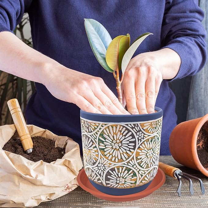 2 Pack of Plant Saucer 12 inch, 12 inch Plastic Plant Drip Trays, Heavy Duty Plant Trays for Indoors no Holes, Plant Water Tray for Planters (Terracotta)