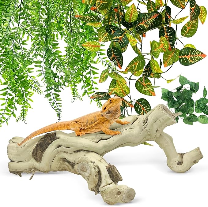 VCEPJH 4 Pcs Reptile Plants, Climbing Wood Branch Terrarium Hanging Fake Plant Leaves Bearded Dragon Tank Accessories, Habitat Decor for Snake Leopard Gecko Lizard Chameleon (Style 3)