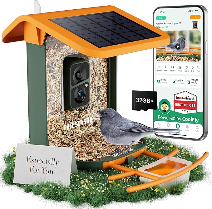 Smart Bird Feeder with Camera, Solar Powered, Free AI Identify Auto Video Capture & 2K HD Video Bird Feeders for Outdoors with SD Card, Gift for Birdlover
