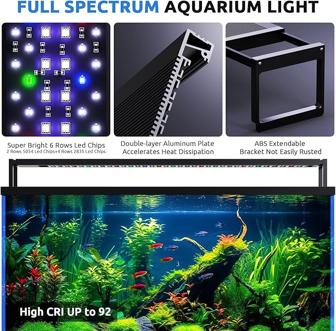 24/7 LED Aquarium Light for 48-54 Inch Fish Tank, Fish Tank Light for Plants, Auto On Off with Timer, 9 Colors, Adjustable Brightness, Daylight & Moonlight, DIY and Nature Weather Mode, 84W