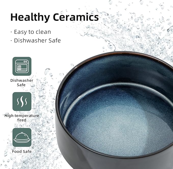 Ceramic 7.3inch Dog Bowl, Food and Water Bowl for Medium Breed Dog, Pet Feeder for Replacement (Single Bowl, Starry Sky)